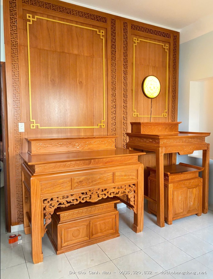 Bàn thờ 3 tầng gỗ sồi kèm tủ 3 tầng BT2 tại Thanh Xuân - Đồ thờ Sơn Vũ