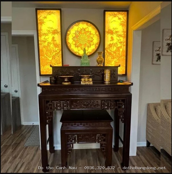 Bàn thờ 3 tầng gỗ sồi mẫu sen + tủ GS14 tại Ba Đình - Đồ thờ Sơn Vũ