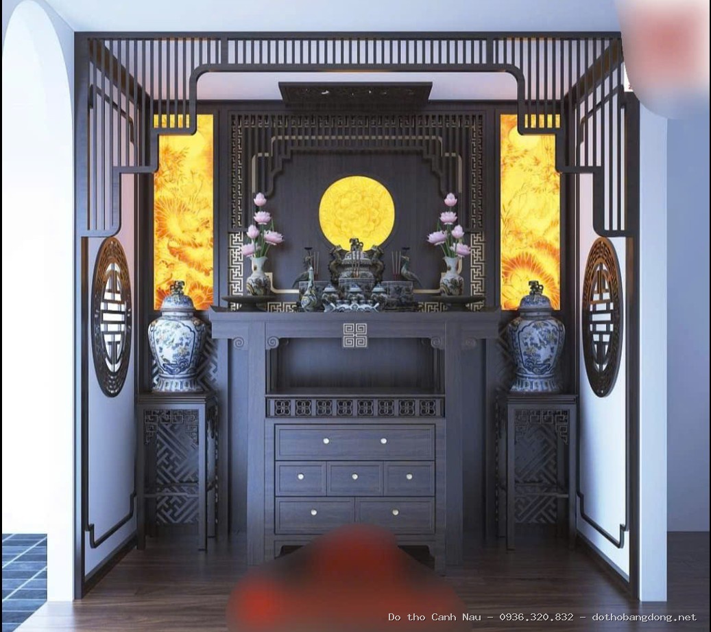 Bàn thờ đứng gỗ gụ màu cánh gián mẫu Thiên Trường tại Thanh Xuân - Đồ thờ Sơn Vũ