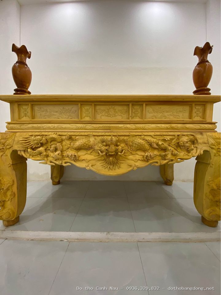 Bàn thờ đứng gỗ hương đá màu cánh gián mẫu Hưng Vượng tại Nam Từ Liêm - Đồ thờ Sơn Vũ