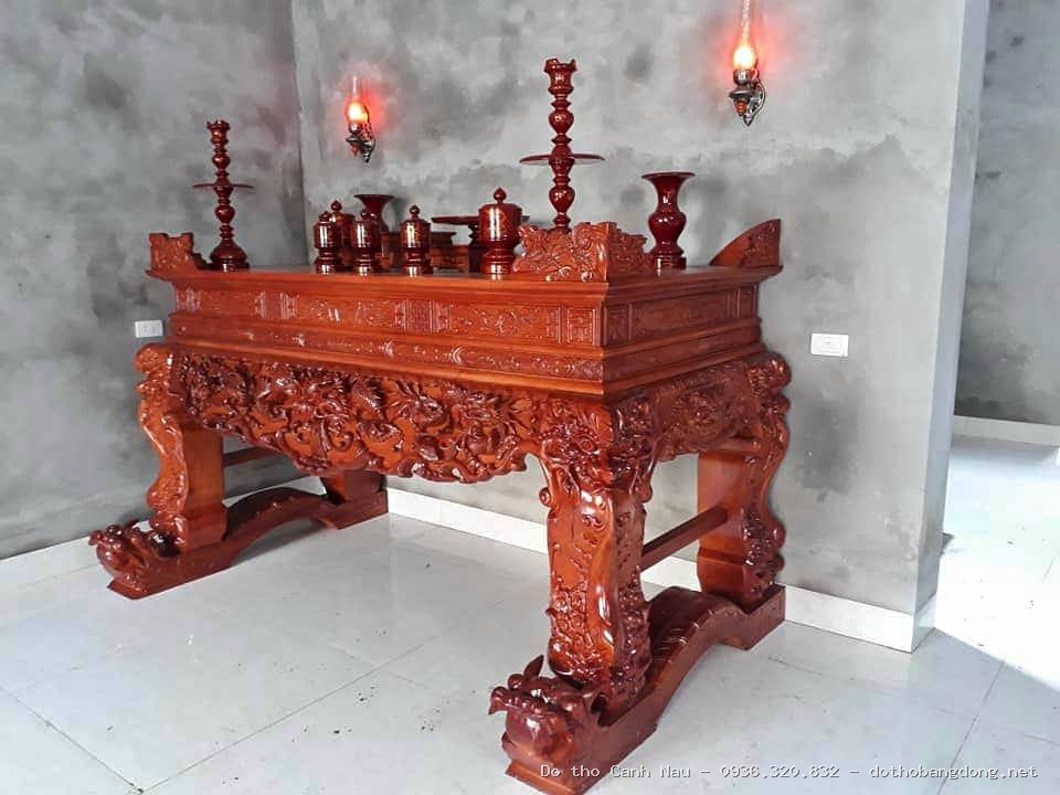 Bàn thờ đứng gỗ hương đá màu cánh gián mẫu Lục Hợp tại Hà Đông - Đồ thờ Sơn Vũ