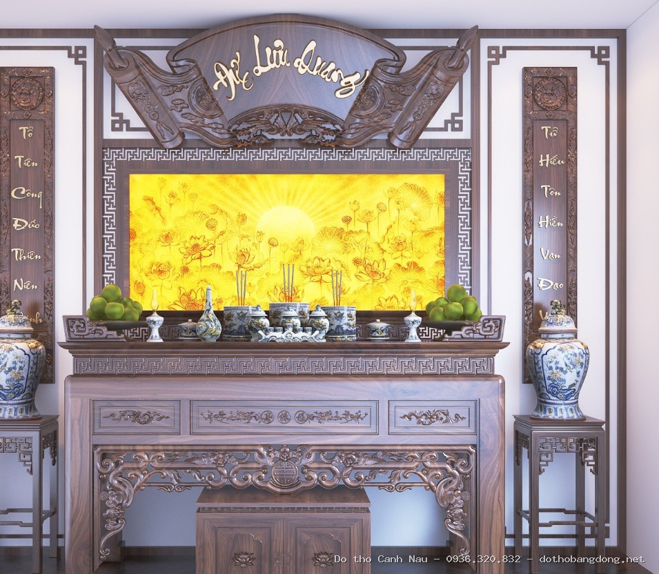 Bàn thờ gia tiên 2 tầng gỗ gõ đỏ GTGD05 tại Thanh Xuân