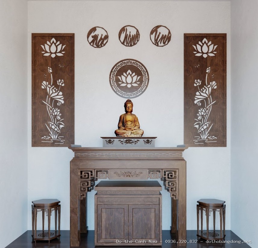 Bàn thờ gia tiên 3 tầng chạm Sen tại Hoàng Mai
