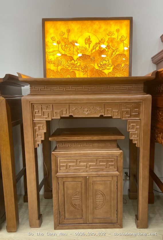 Bàn thờ gia tiên cặp gỗ tràm ngang 1m27 tại Đống Đa - Bàn thờ Canh Nậu