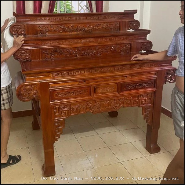 Bàn thờ gia tiên gỗ gõ đỏ 2 tầng tại Thanh Xuân - Đồ thờ Sơn Vũ