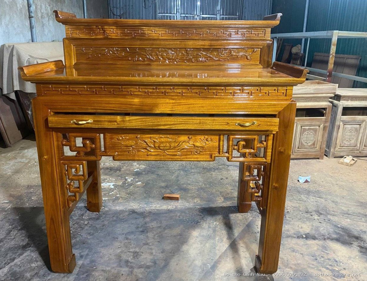 Bàn thờ gõ đỏ 2 tầng kèm tủ mẫu triện dơi tại Long Biên - Đồ thờ Sơn Vũ