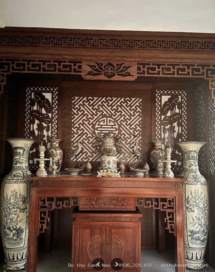 Bàn thờ nhị cấp gỗ sồi 1m53 tại Hà Đông - Đồ thờ Sơn Vũ