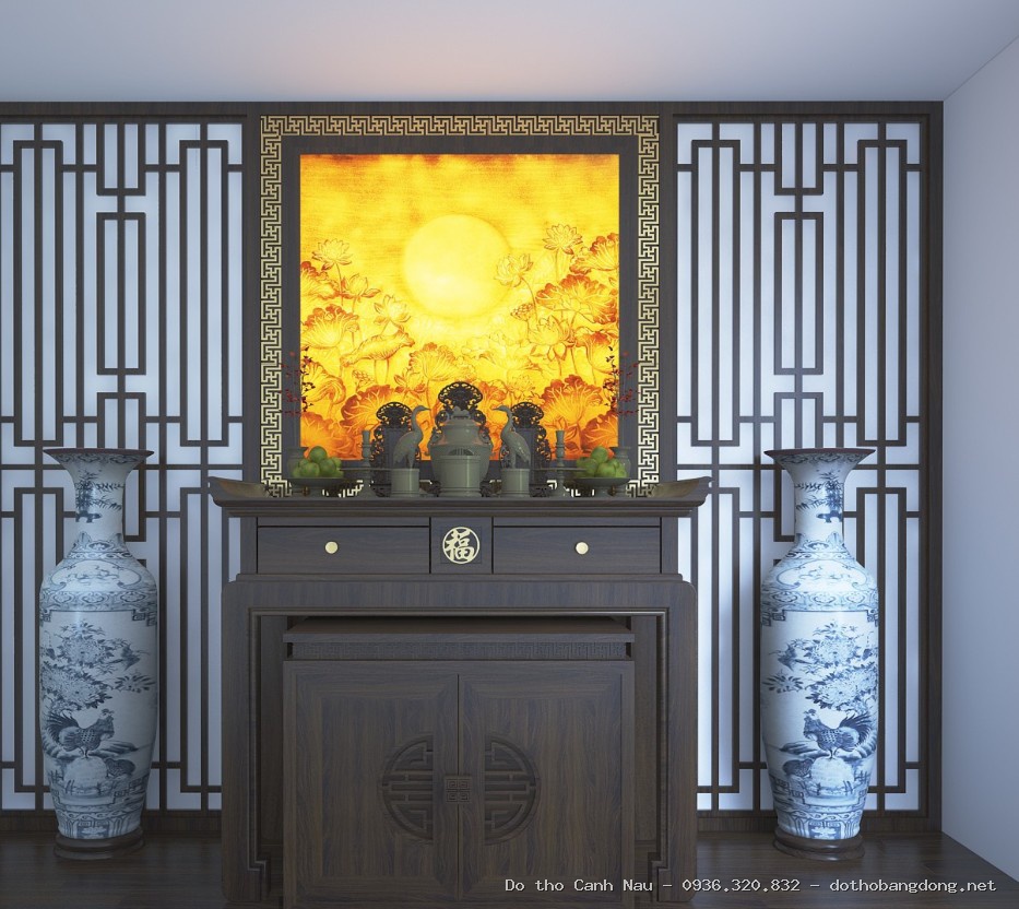 Bàn Thờ Thần Tài Điện Tử Gỗ Pơ Mu OD-3 tại Cầu Giấy - Bàn thờ Canh Nậu