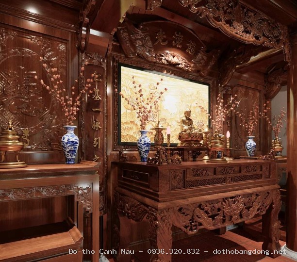CẶP BAN THỜ ĐỤC TRẠM SEN  tại Hoàng Mai - Bàn thờ Canh Nậu