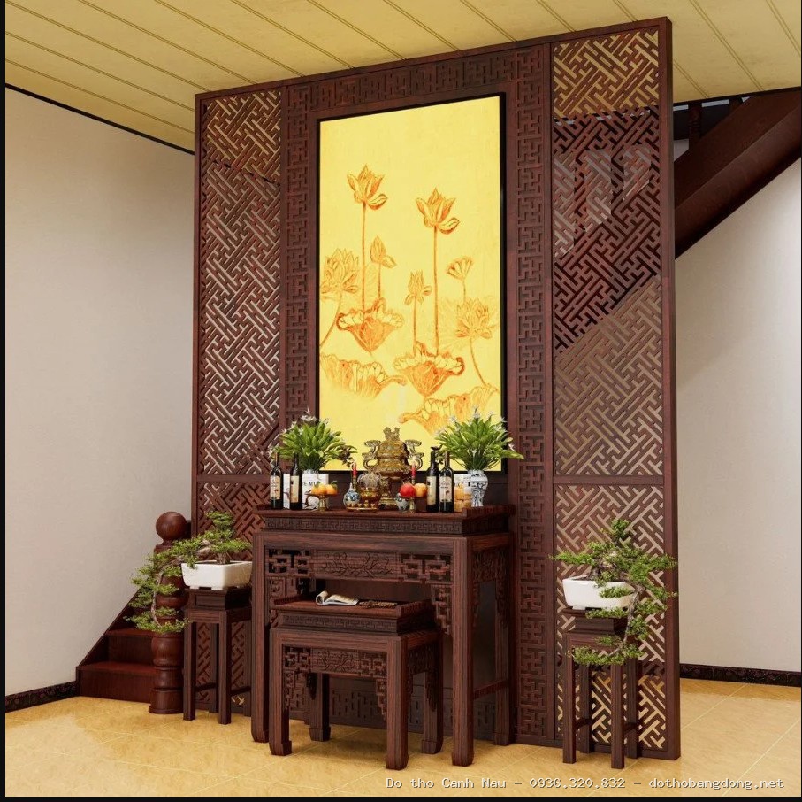 Mẫu ban thờ đẹp và bàn cơm Triện Trơn tại Long Biên - Đồ thờ Sơn Vũ