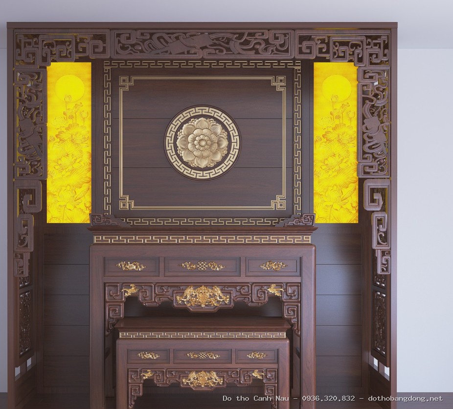 Mẫu Bàn Thờ Đơn Giản Đẹp Chữ Thọ BT79 tại Long Biên - Bàn thờ Canh Nậu