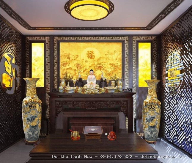 Mẫu bàn thờ nhị cấp gỗ hương đẹp kiểu cổ truyền tại Nam Từ Liêm