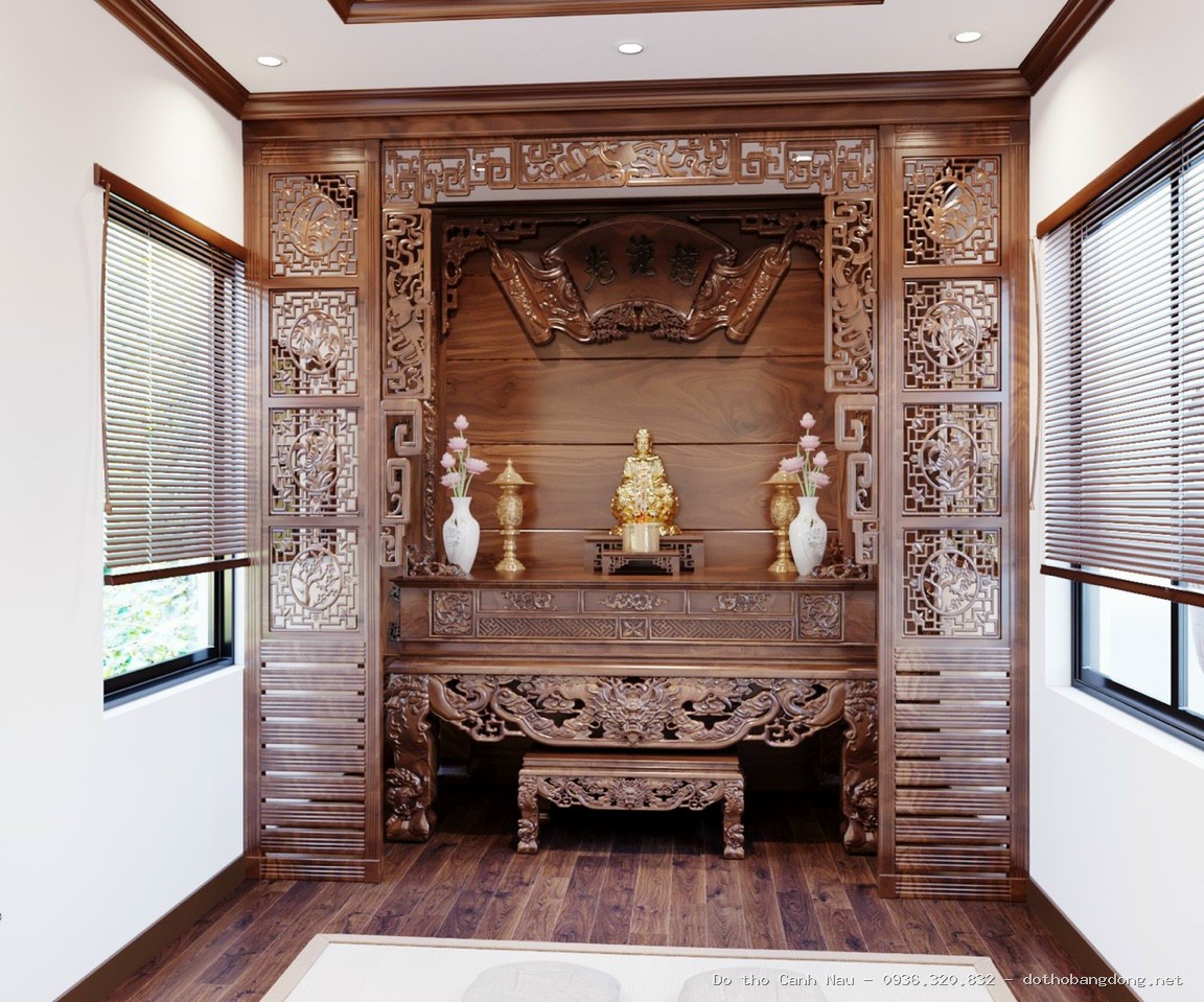Phòng thờ có vách ngăn cửa võng hiện đại tại Tây Hồ - Đồ thờ Sơn Vũ