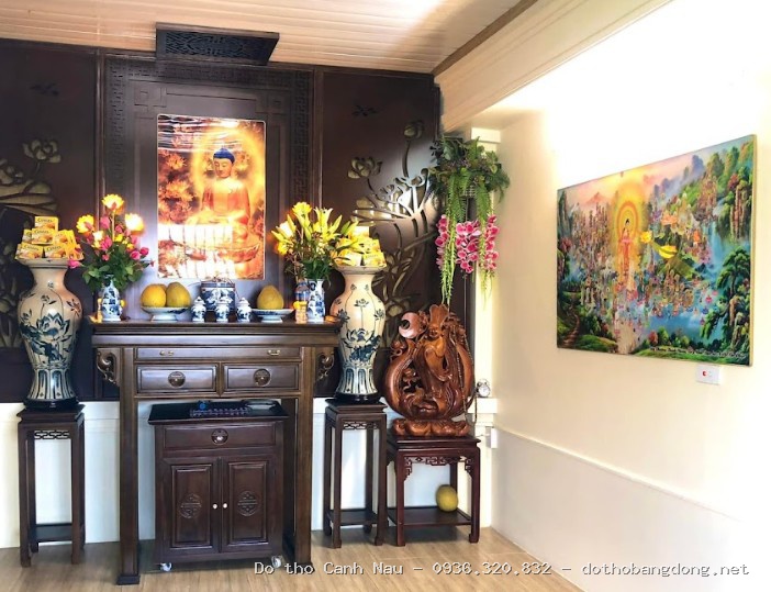 phòng thờ gỗ tự nhiên sang trọng tại Ba Đình - Bàn thờ Canh Nậu
