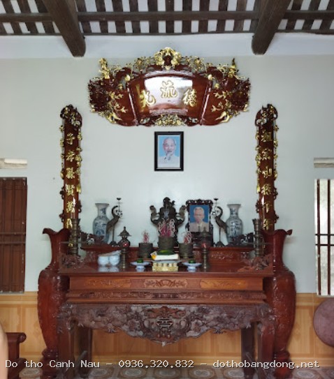 SẬP THỜ CHẠM HOA SEN ĐẸP KiỂU TAM CẤP, BAN THỜ CHẠM SEN ĐỤC TAY tại Hai Bà Trưng - Bàn thờ Canh Nậu
