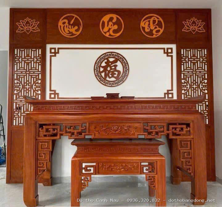 Sập thờ tứ linh gỗ gụ màu cánh gián mẫu đại cát tại Hà Đông - Đồ thờ Sơn Vũ